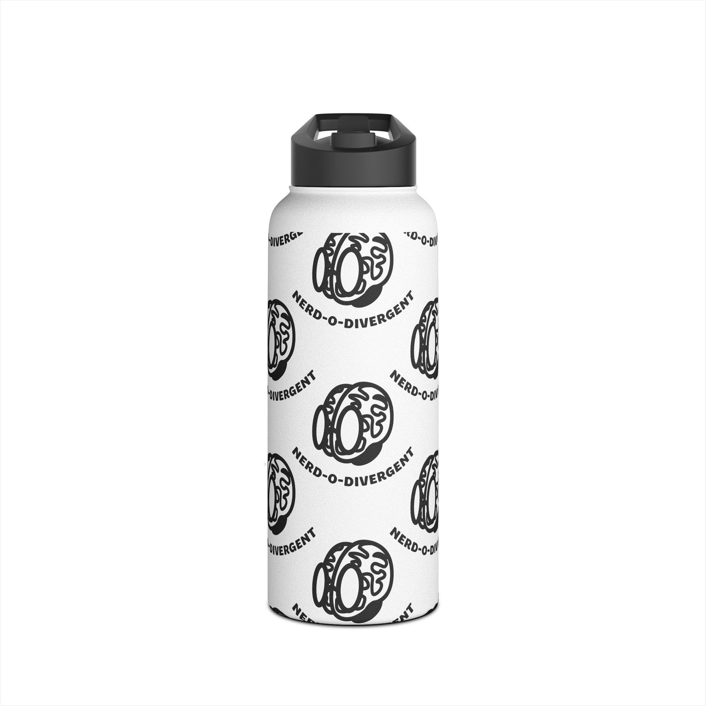 "Nerd-o-Divergent Black Pattern" Stainless Steel Water Bottle, Standard Lid