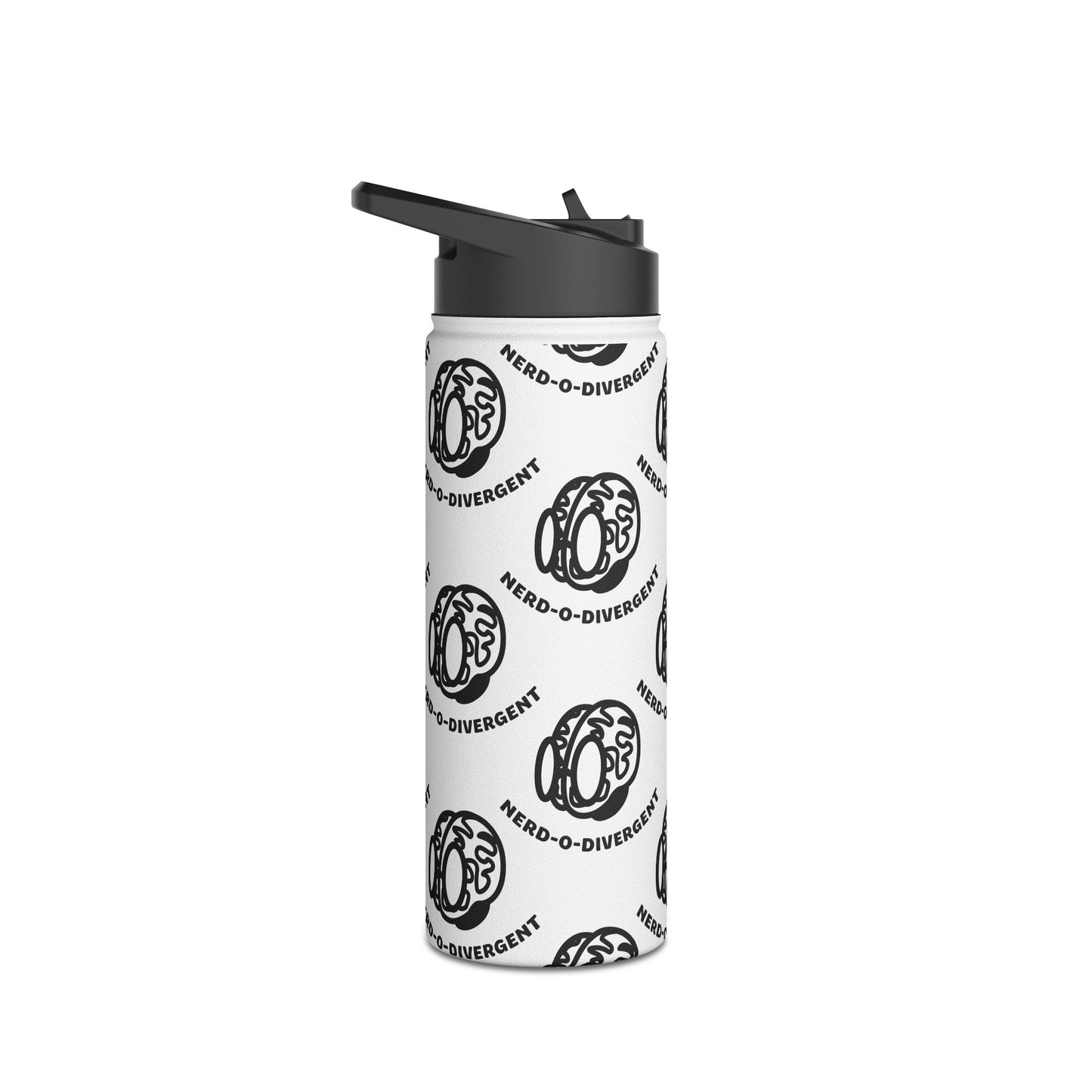 "Nerd-o-Divergent Black Pattern" Stainless Steel Water Bottle, Standard Lid