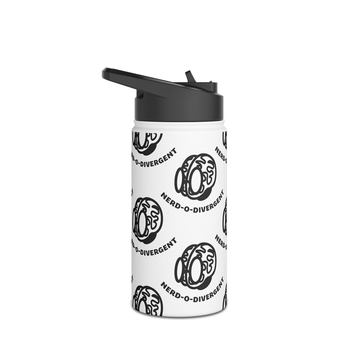 "Nerd-o-Divergent Black Pattern" Stainless Steel Water Bottle, Standard Lid