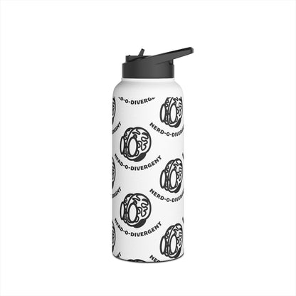 "Nerd-o-Divergent Black Pattern" Stainless Steel Water Bottle, Standard Lid