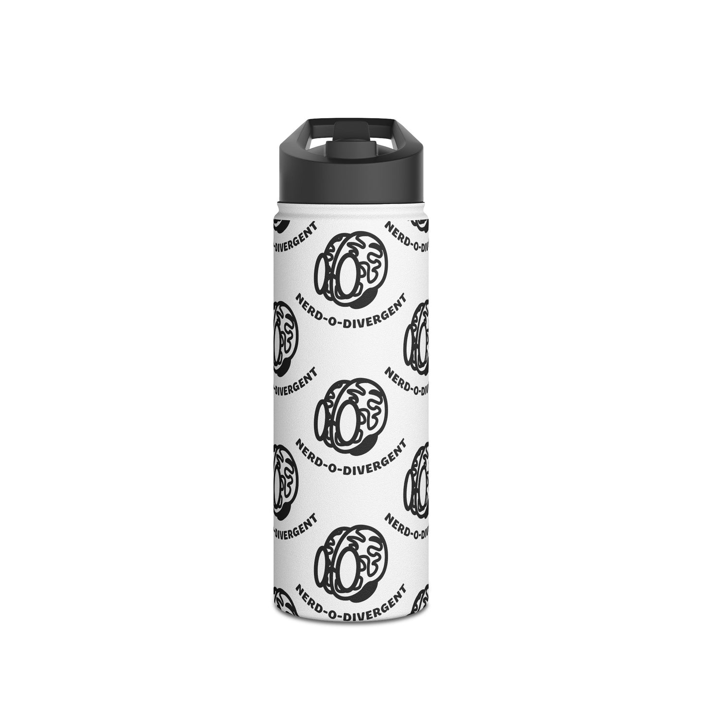 "Nerd-o-Divergent Black Pattern" Stainless Steel Water Bottle, Standard Lid