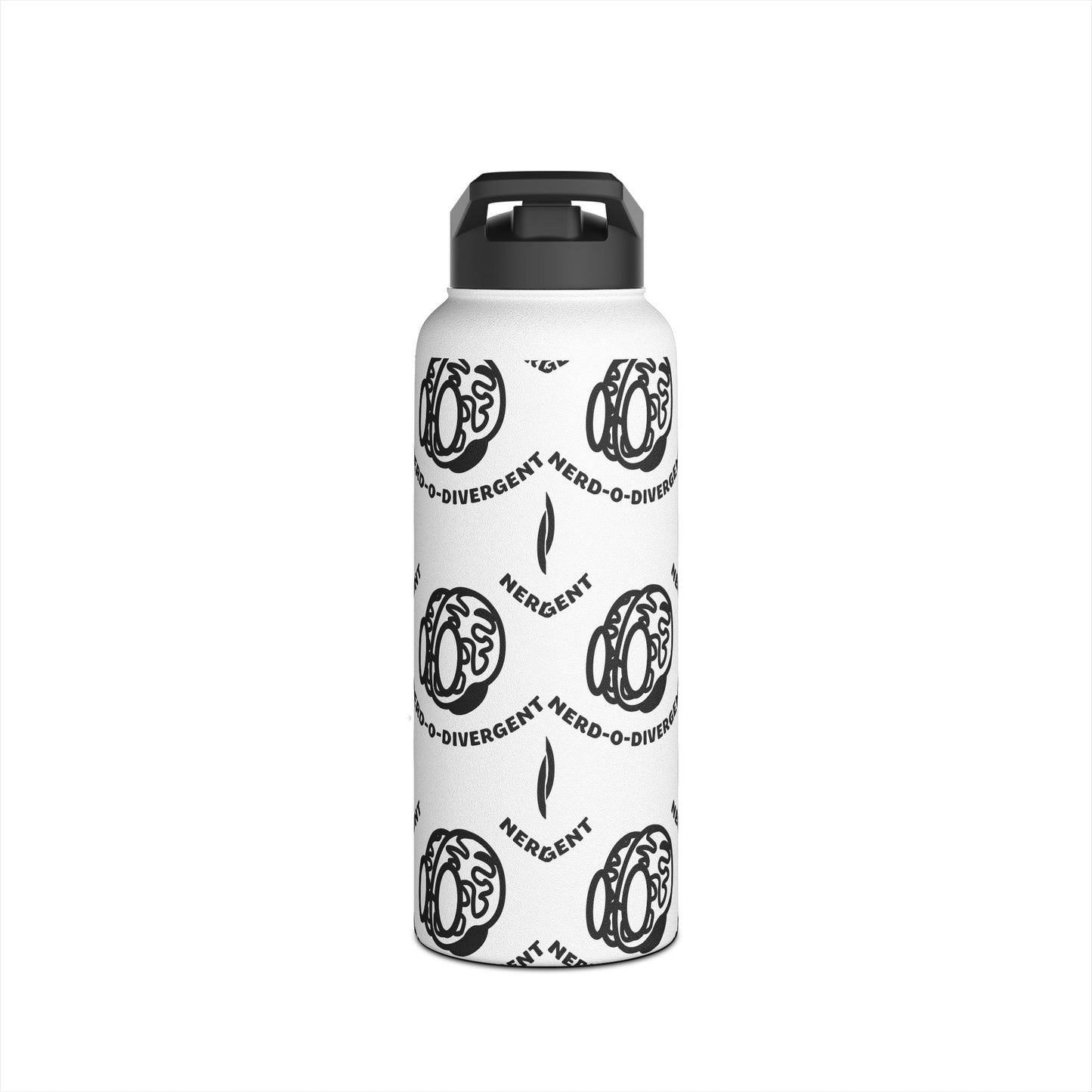 "Nerd-o-Divergent Black Pattern" Stainless Steel Water Bottle, Standard Lid