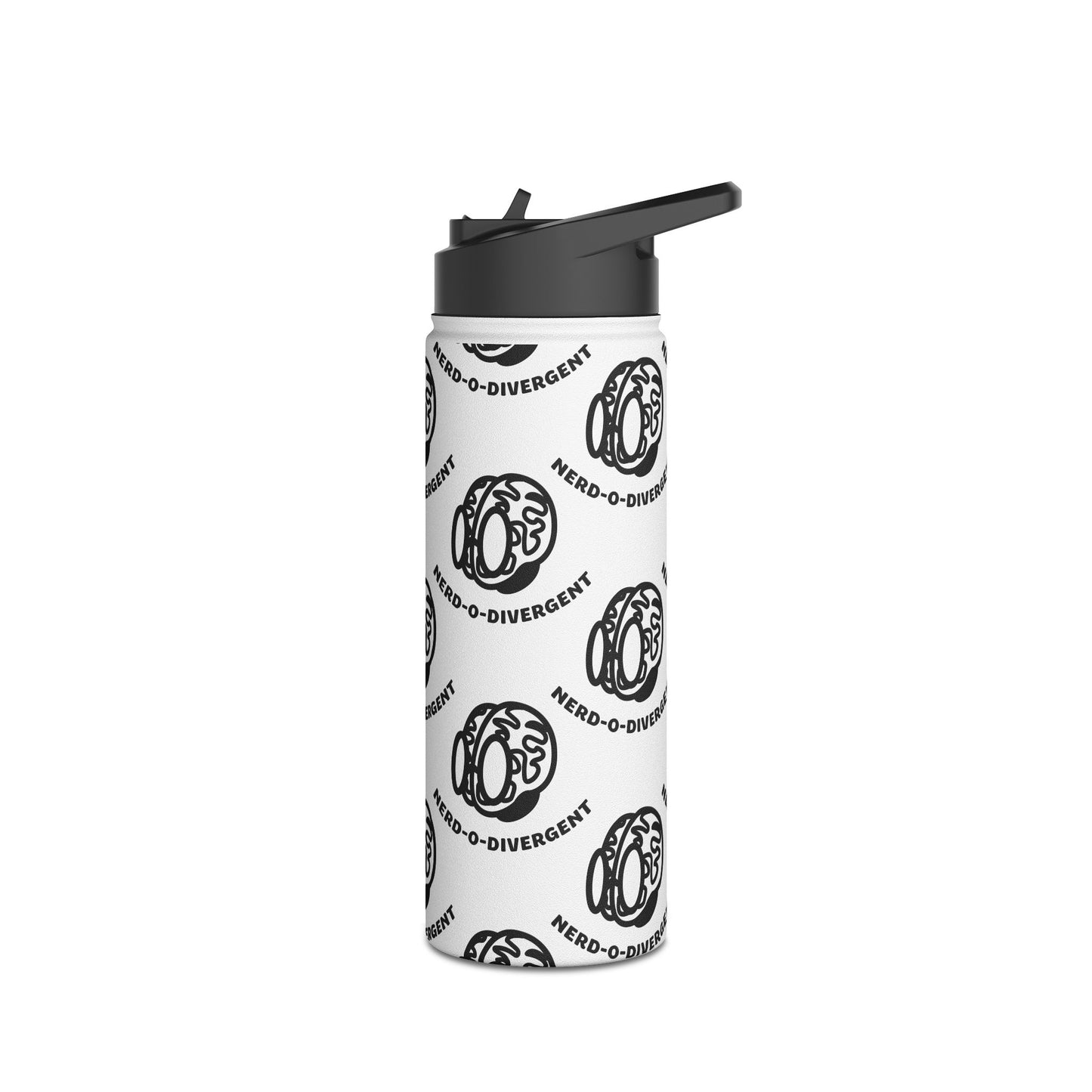 "Nerd-o-Divergent Black Pattern" Stainless Steel Water Bottle, Standard Lid