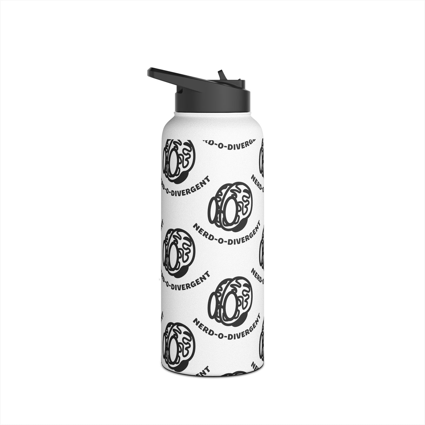 "Nerd-o-Divergent Black Pattern" Stainless Steel Water Bottle, Standard Lid