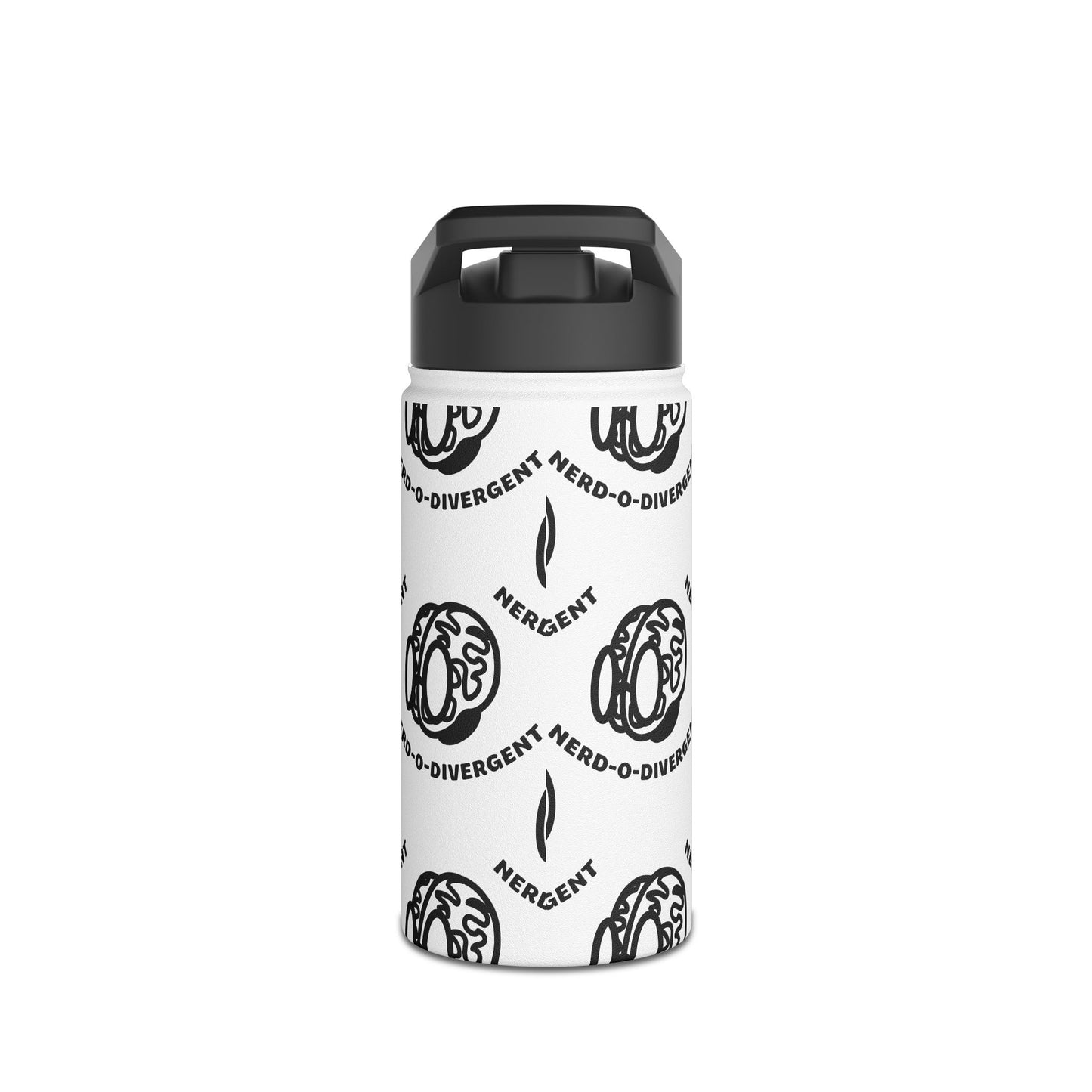 "Nerd-o-Divergent Black Pattern" Stainless Steel Water Bottle, Standard Lid
